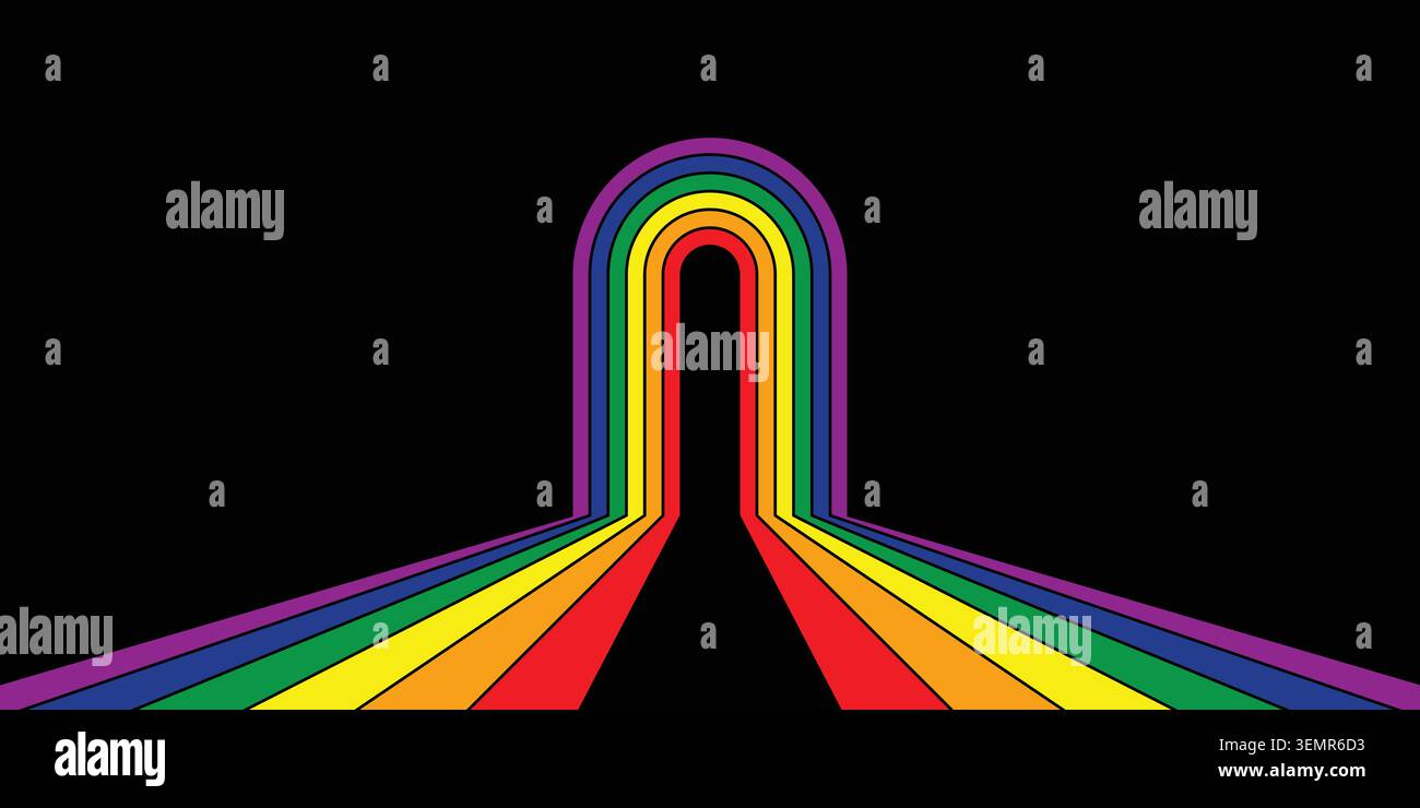 Abstrait Pride Month Rainbow background Groovy Wavy Line design dans un style rétro hippie des années 1970 Illustration de Vecteur