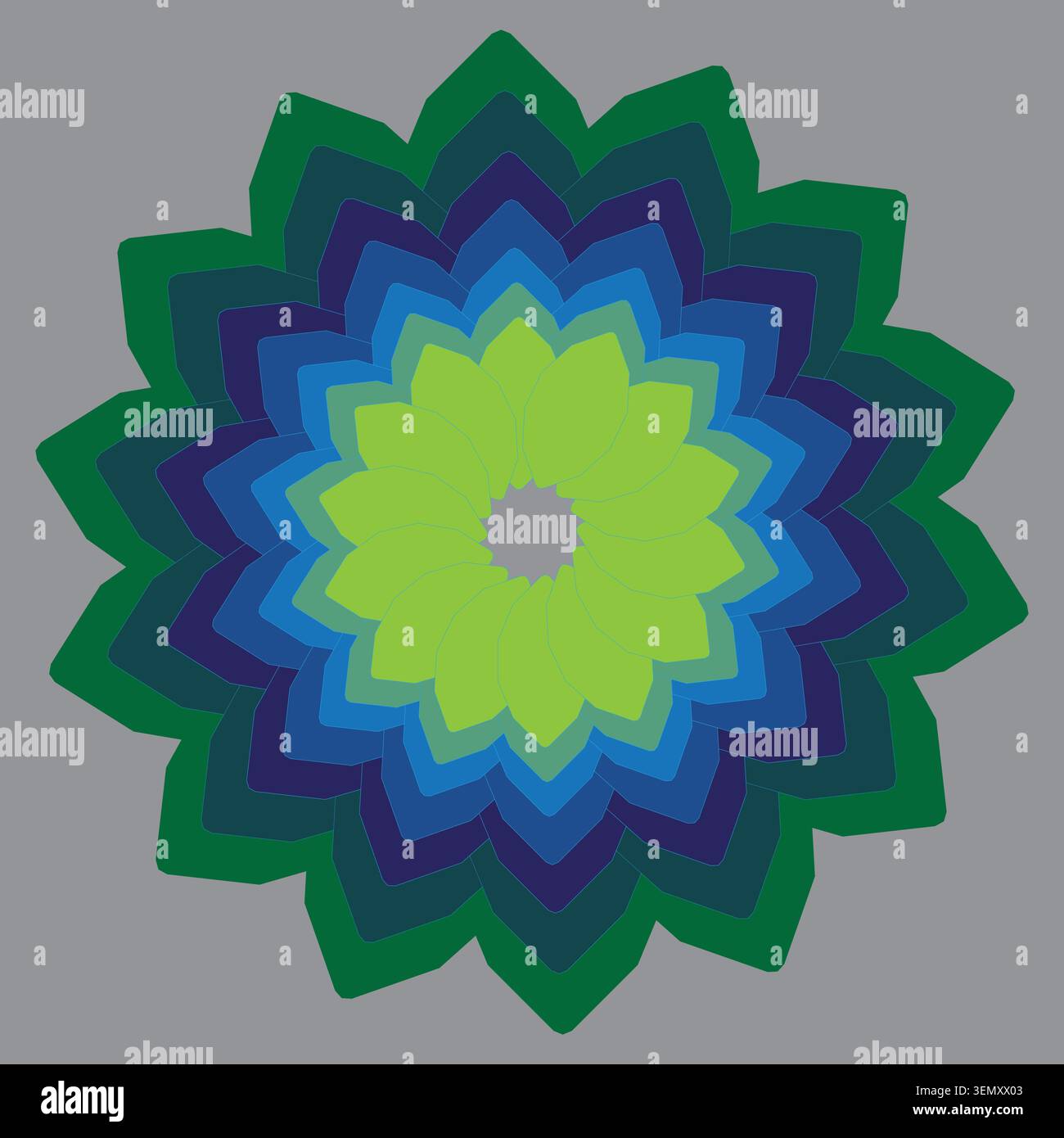 Bleu et vert abstrait floral Mandala Vector Design isolé sur fond gris Illustration de Vecteur