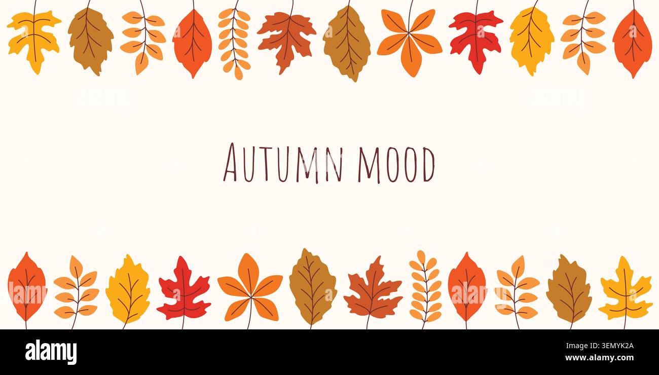 Humeur d'automne - modèle horizontal avec des feuilles colorées Illustration de Vecteur
