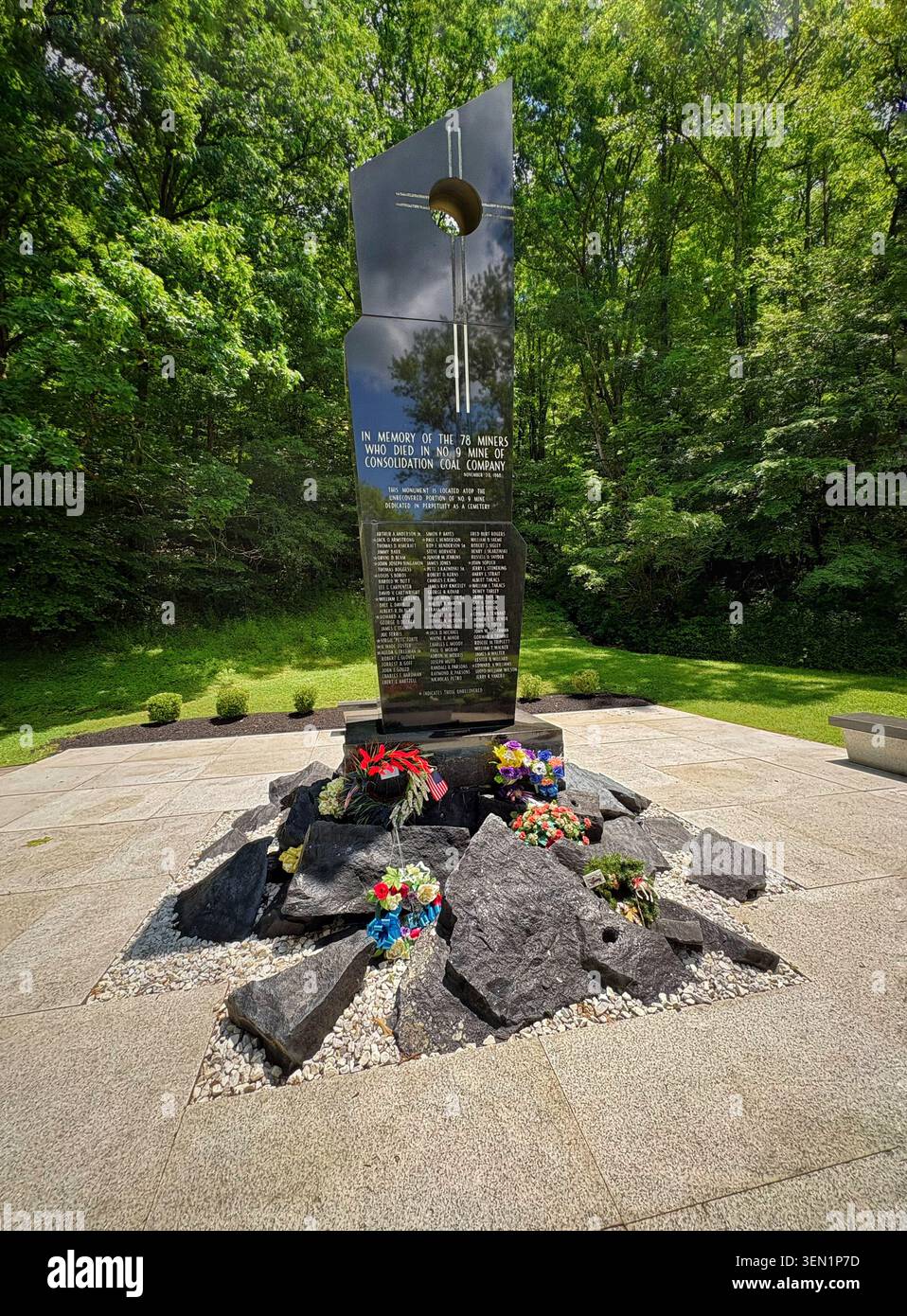 Monument commémoratif de la catastrophe de la mine de charbon Farmington No. 9 - Site historique du patrimoine du travail et de l'exploitation minière, Mannington près de Farmington, Virginie-Occidentale, États-Unis Banque D'Images