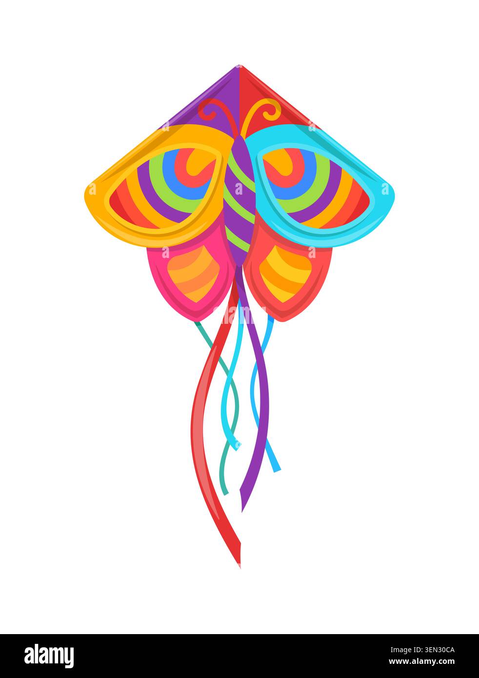 Cerf-volant en papier papillon festif avec ailes arc-en-ciel Illustration de Vecteur