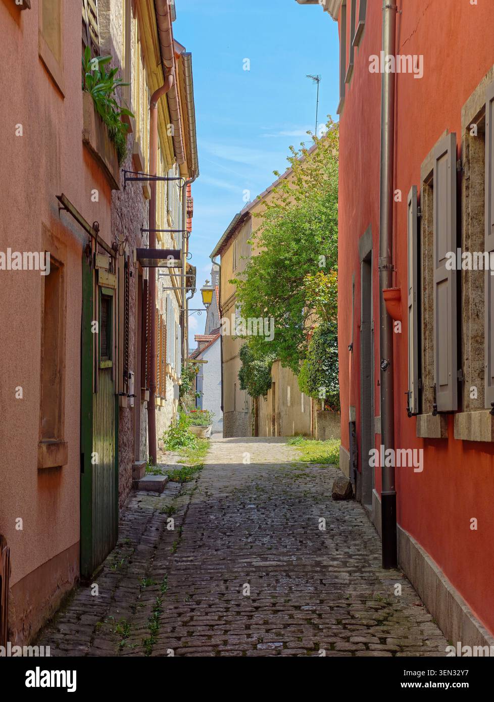 Rue médiévale avec des maisons historiques à Ochsenfurt, basse-Franconie, Franconie, Bavière, Allemagne. Banque D'Images