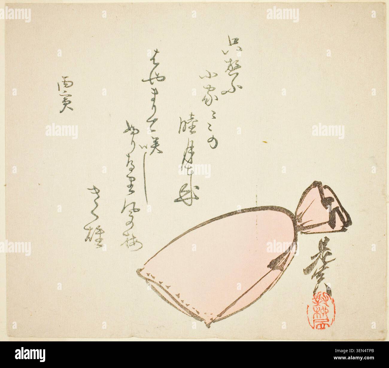 Un sac de Shibata Zeshin, 1866, une étude d'encre délicate d'une pochette en tissu noué avec des inscriptions calligraphiques Banque D'Images