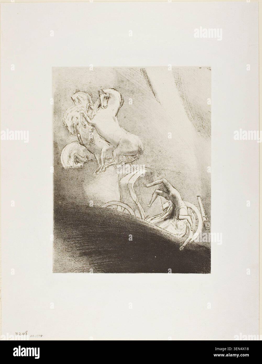 HE Falls Head Foremost Into the Abyss, planche 17 sur 24 par Odilon Redon, 1896, représentant une figure plongeant vers le bas dans l'obscurité avec des membres tendus Banque D'Images
