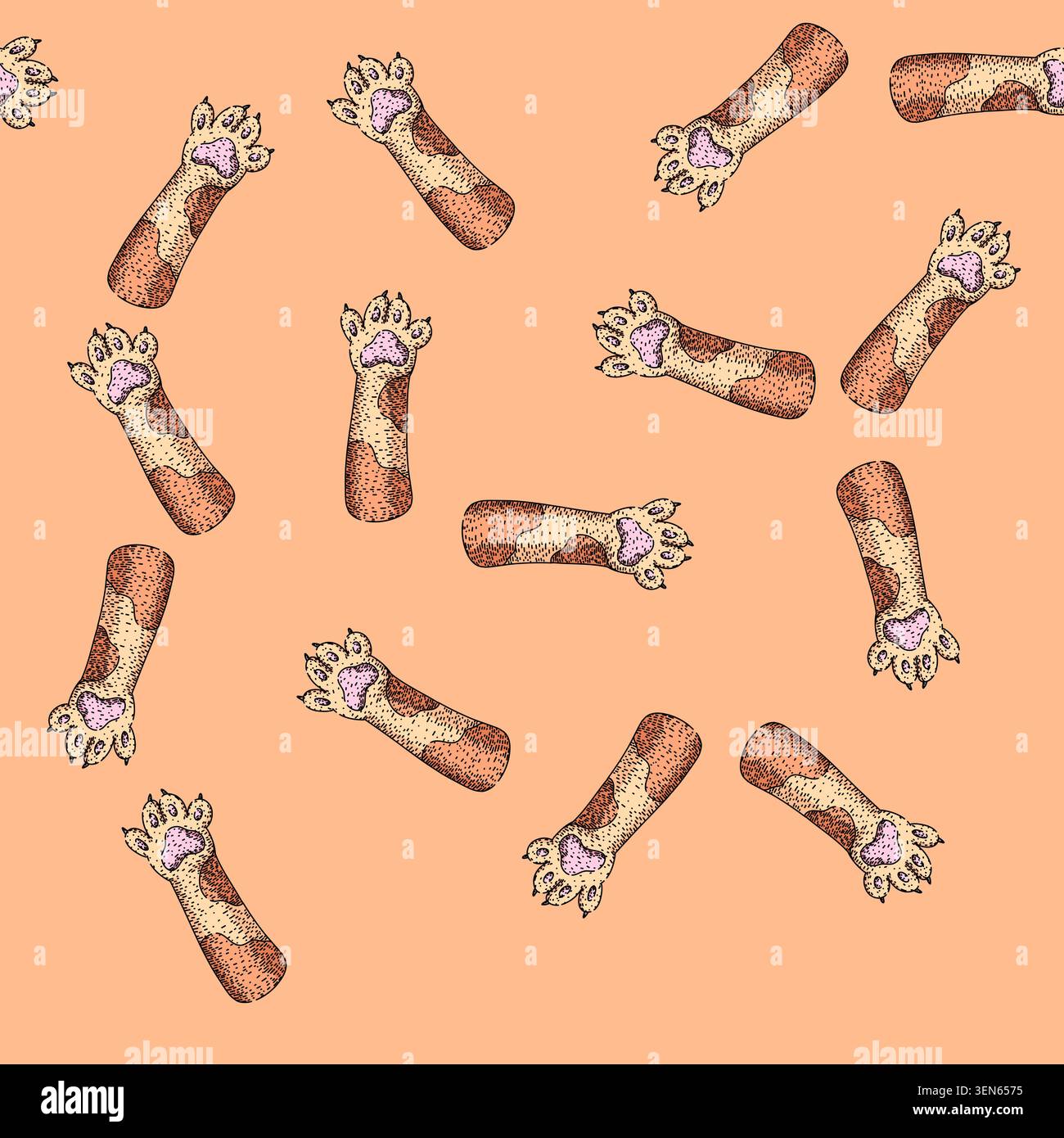 motif griffes chat patte dessinée à la main. tampons félin, rayures de toilettage, griffes souples rétractables chat illustration d'esquisse vectorielle Illustration de Vecteur