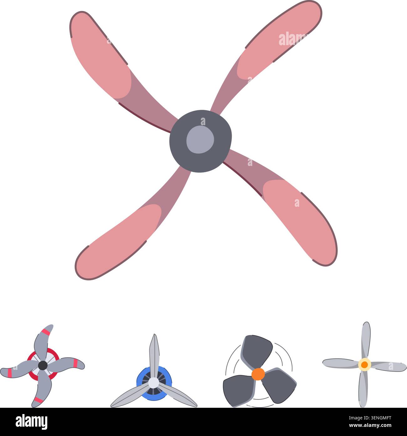 Pales d'hélice créant la poussée pour les avions, les bateaux et les ventilateurs, présentant diverses configurations adaptées à différentes applications mécaniques et e. Illustration de Vecteur