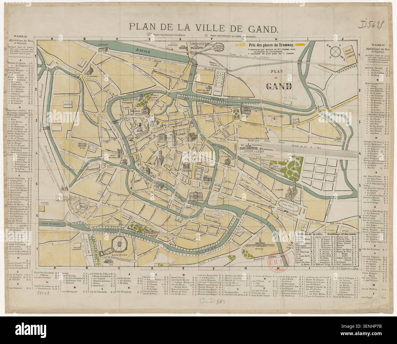 Un plan de la ville de Gand présente la configuration urbaine de la ville belge sans date spécifiée, décrivant les rues et les zones construites dans une représentation cartographique générale de la ville. Banque D'Images