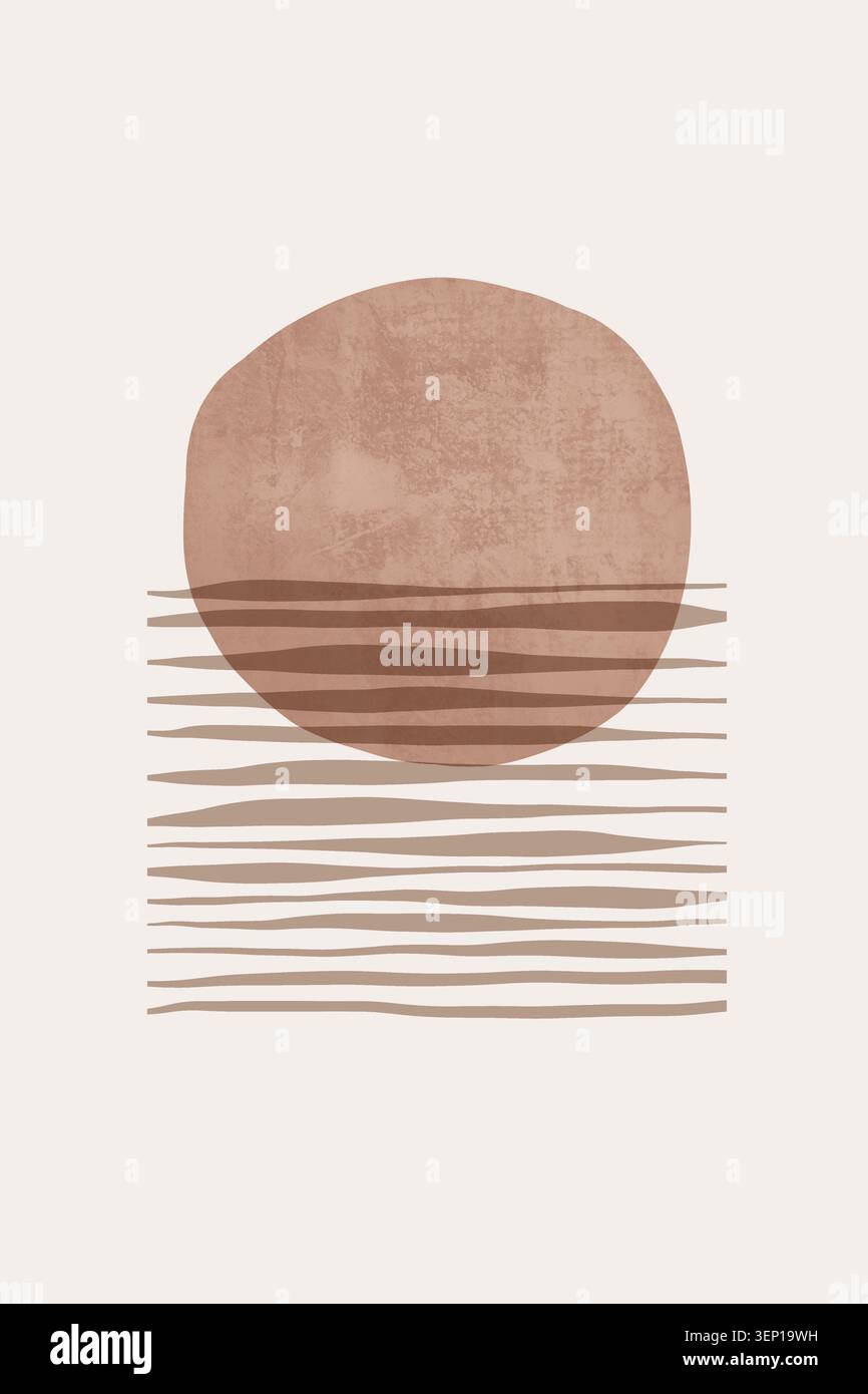 Cercle beige abstrait minimal avec des lignes ondulées superposées Banque D'Images