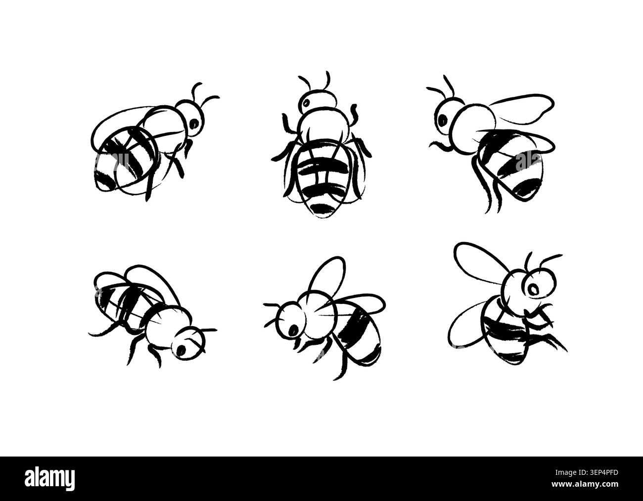 Dessin de collection d'abeille de miel dans le style d'esquisse dessiné à la main avec la couleur noire sur fond blanc Illustration de Vecteur