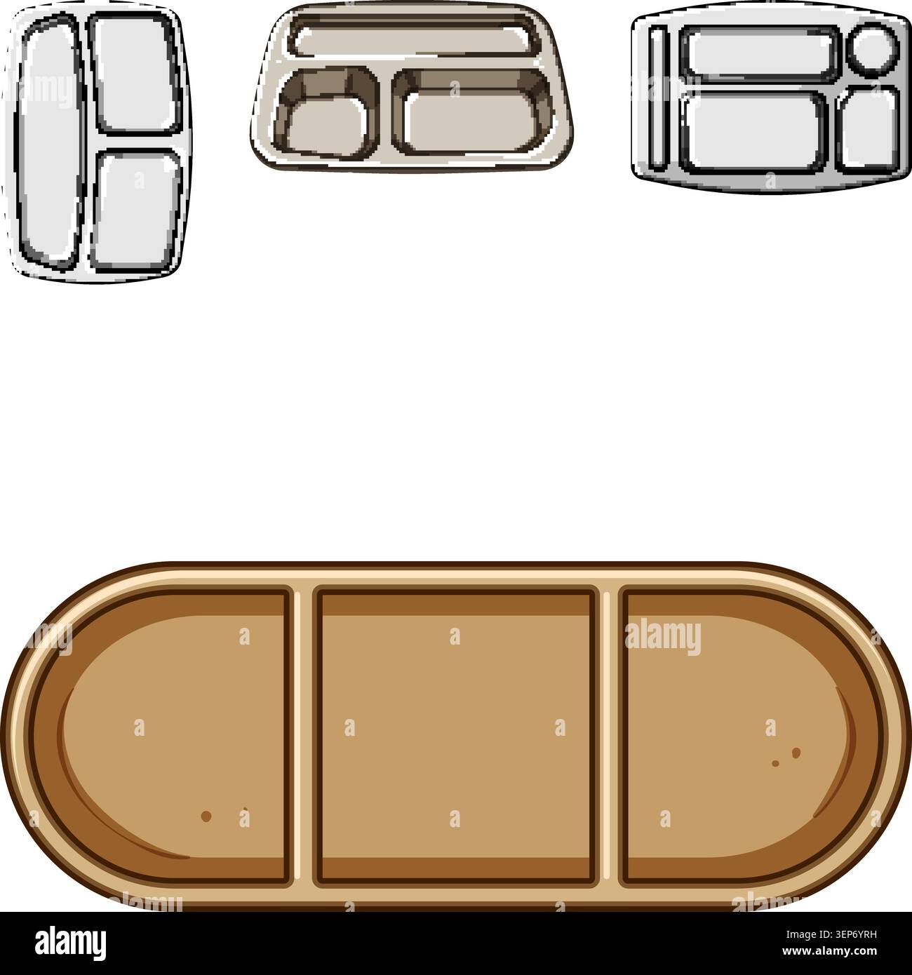 Plateaux repas multi-sections fournissant des compartiments organisés, illustrant les contextes de service alimentaire, de restauration et de restauration institutionnelle avec un design vide Illustration de Vecteur