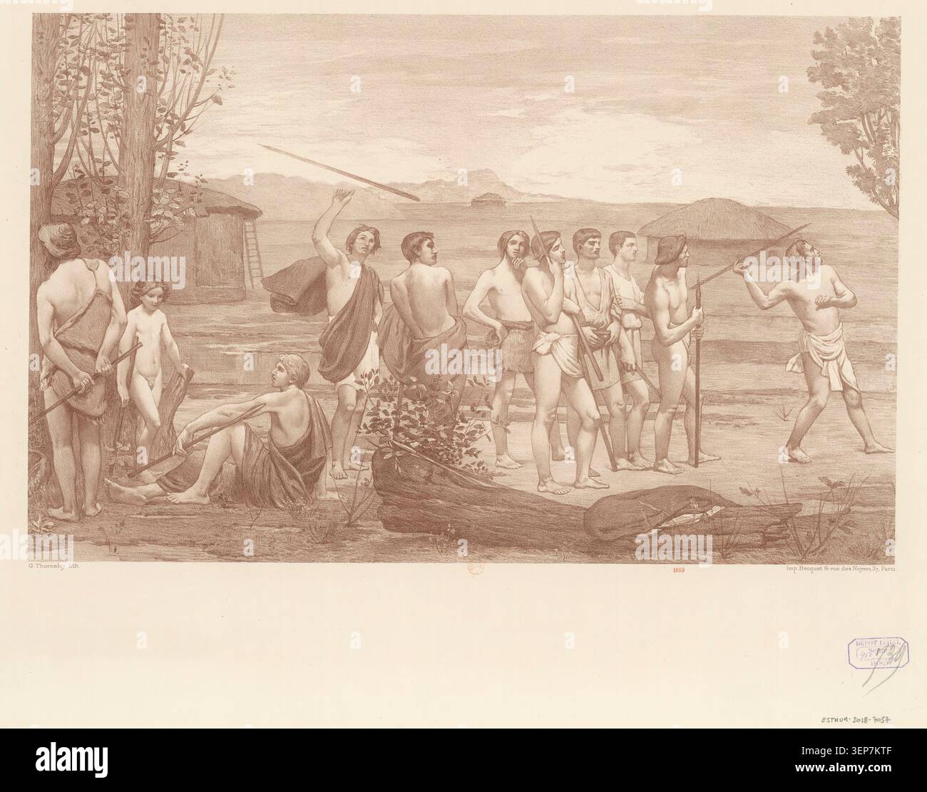 Une lithographie réalisée en 1889 par Georges William Thornley d’après Pierre Puvis de Chavannes présente une composition allégorique au sein d’un portfolio imprimé d’interprétations d’artistes liées à des thèmes patriotiques et symboliques. Banque D'Images