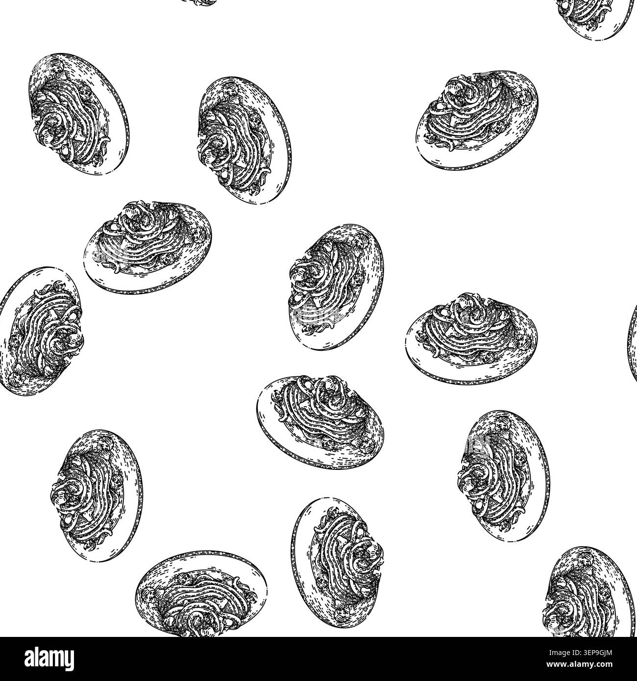 modèle sans couture tagliatelle pasta vecteur dessiné à la main. sauce italienne, nid cuit cru, macaroni alimentaire tagliatelle dessin de pâtes Illustration de Vecteur