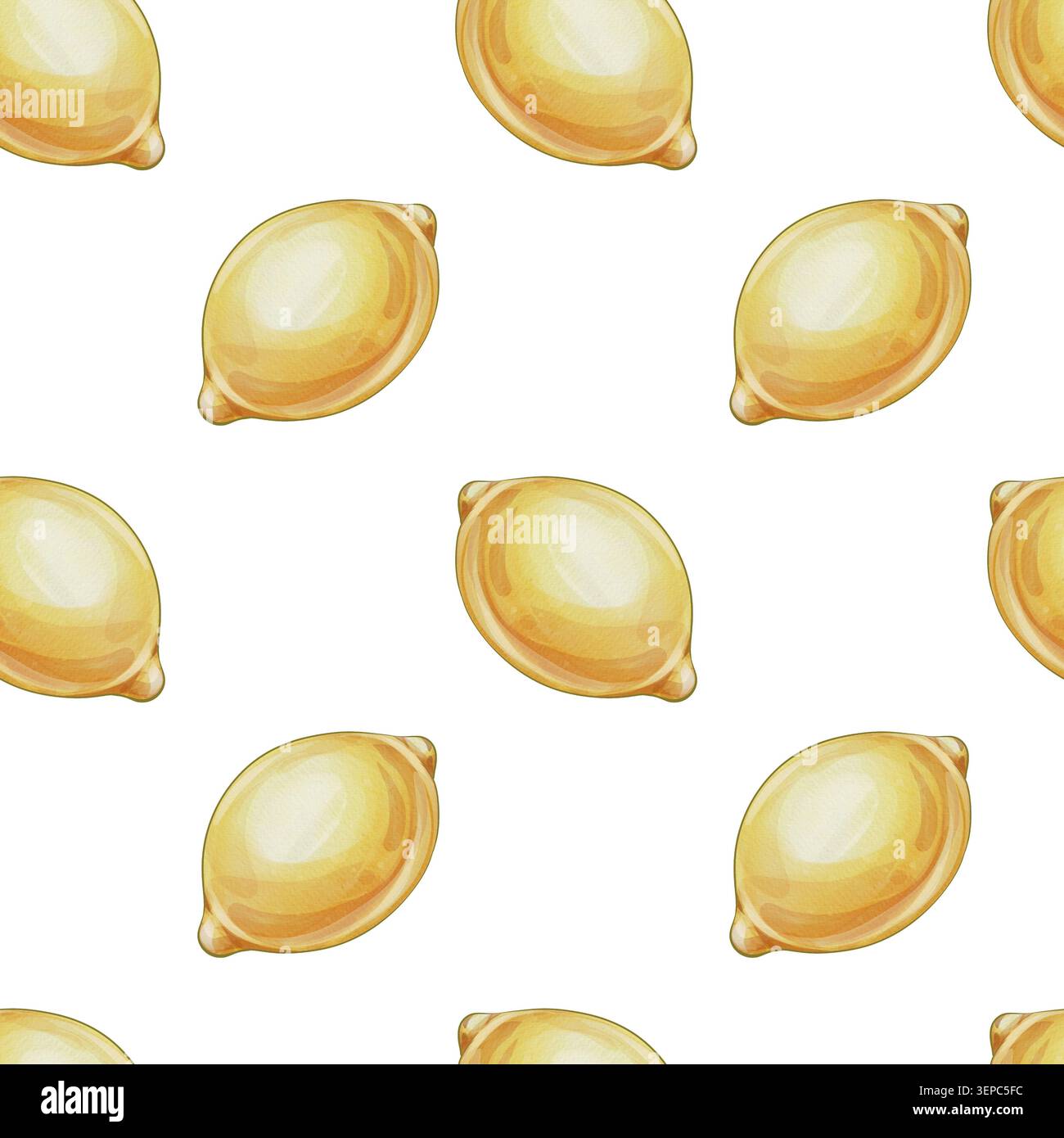 Illustration d'aquarelle de motif sans couture de citron, fond répété de fruit d'agrumes jaune frais, conception de surface botanique peinte à la main pour le tissu et Banque D'Images