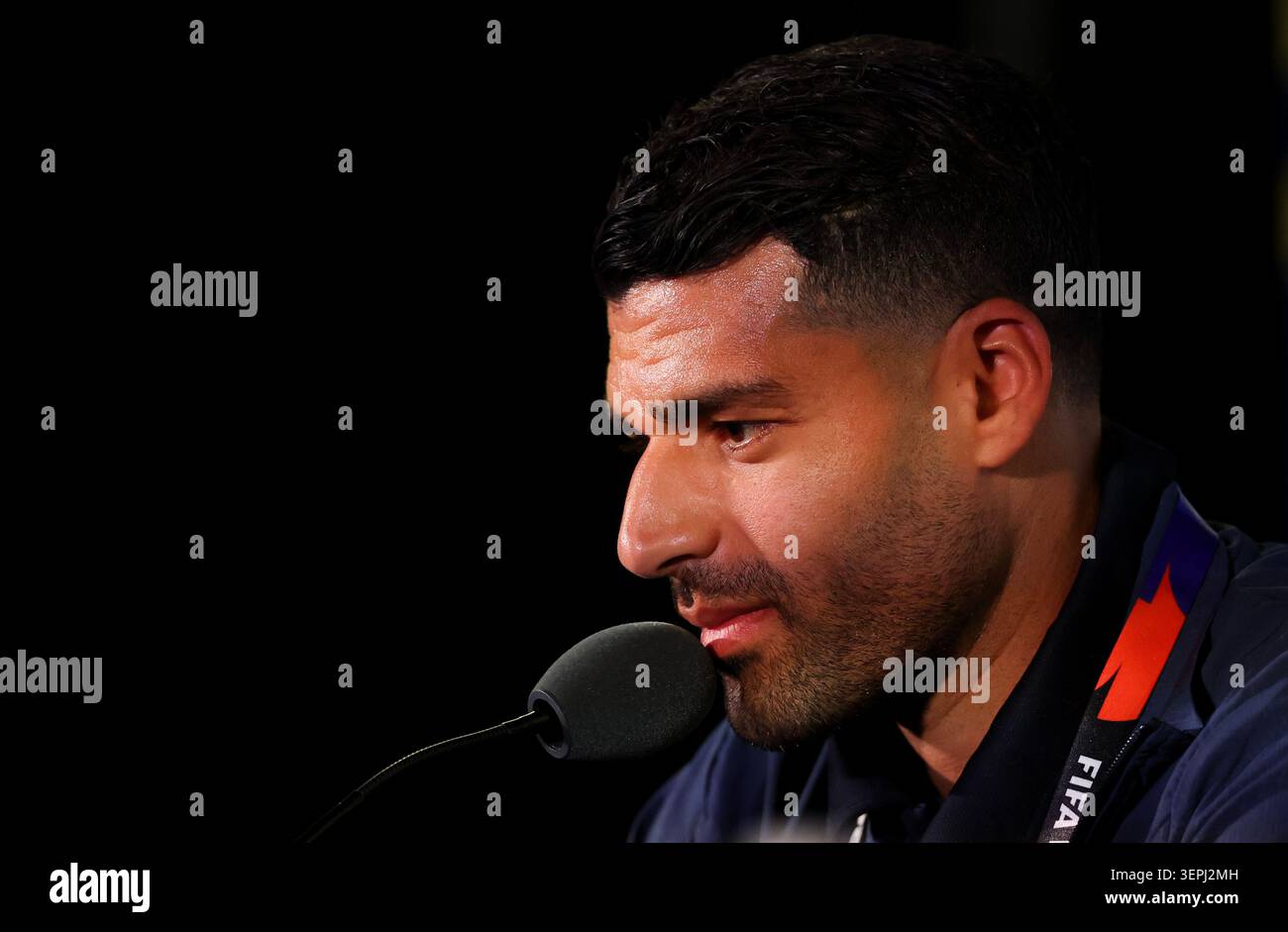 Los Angeles, États-Unis. 14 juin 2026. Le joueur iranien Mehdi Taremi assiste à une conférence de presse au Los Angeles Stadium, aux États-Unis, le 14 juin 2026. Crédit : Bai Xuefei/Xinhua/Alamy Live News Banque D'Images