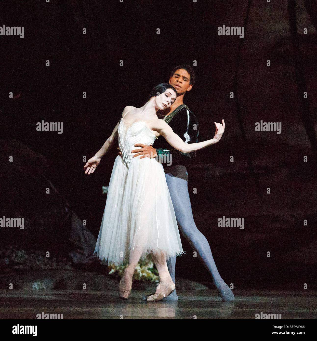 Natalia Osipova (Giselle), Carlos Acosta (Comte Albrecht) dans GISELLE au Royal Ballet, The Royal Opera House, Covent Garden, Londres WC2 18/01/2014 chorégraphie : Marius Petipa d'après Coralli & Perrot design : John F MacFarlane éclairage : Jennifer Tipton réalisateur original : Peter Wright Banque D'Images