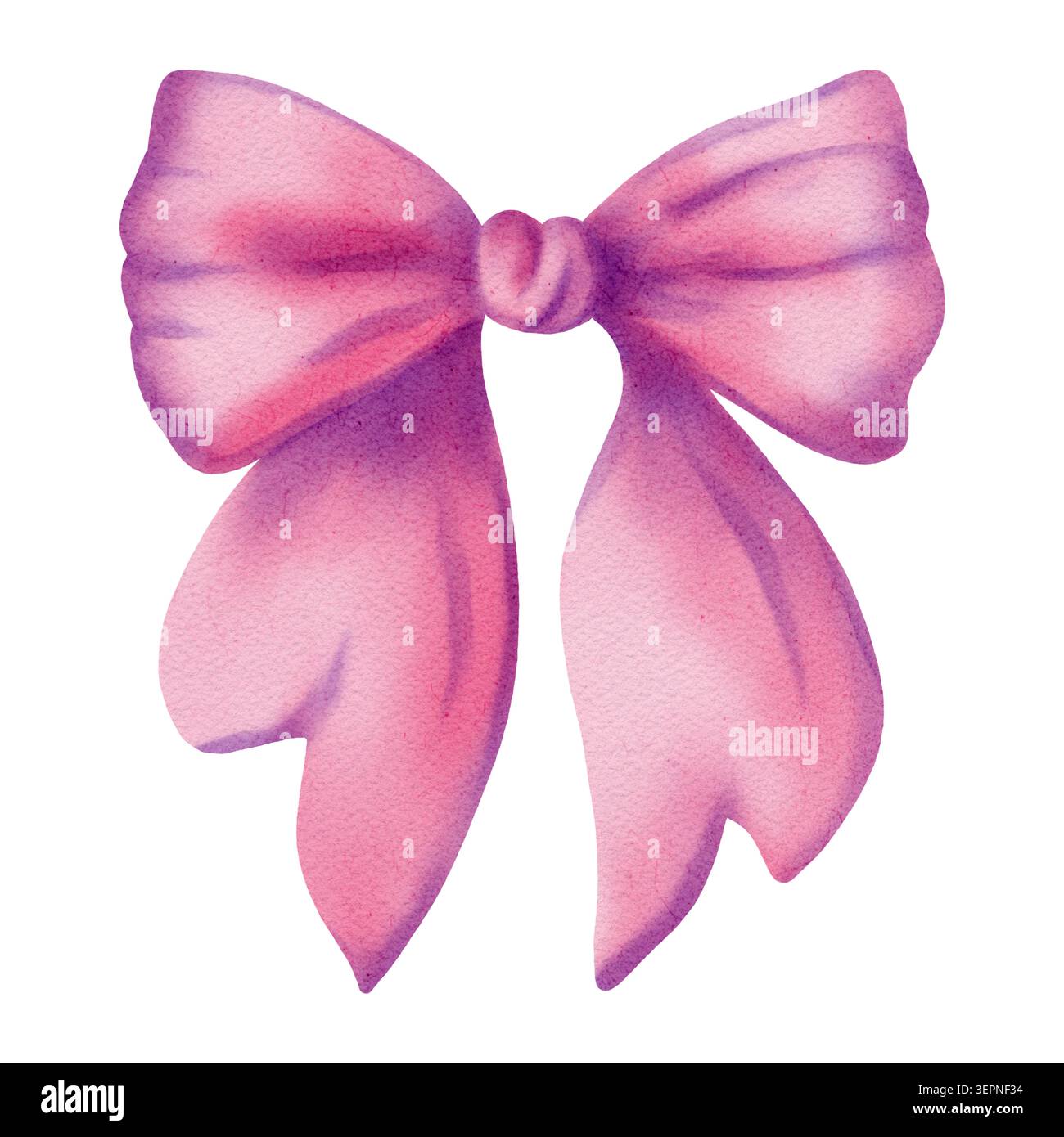 Illustration aquarelle élégant noeud en ruban rose. Nœud d'arc en satin doux ou gros-grain dessiné à la main pour les anniversaires, anniversaires, invitations de fête, enfants Banque D'Images