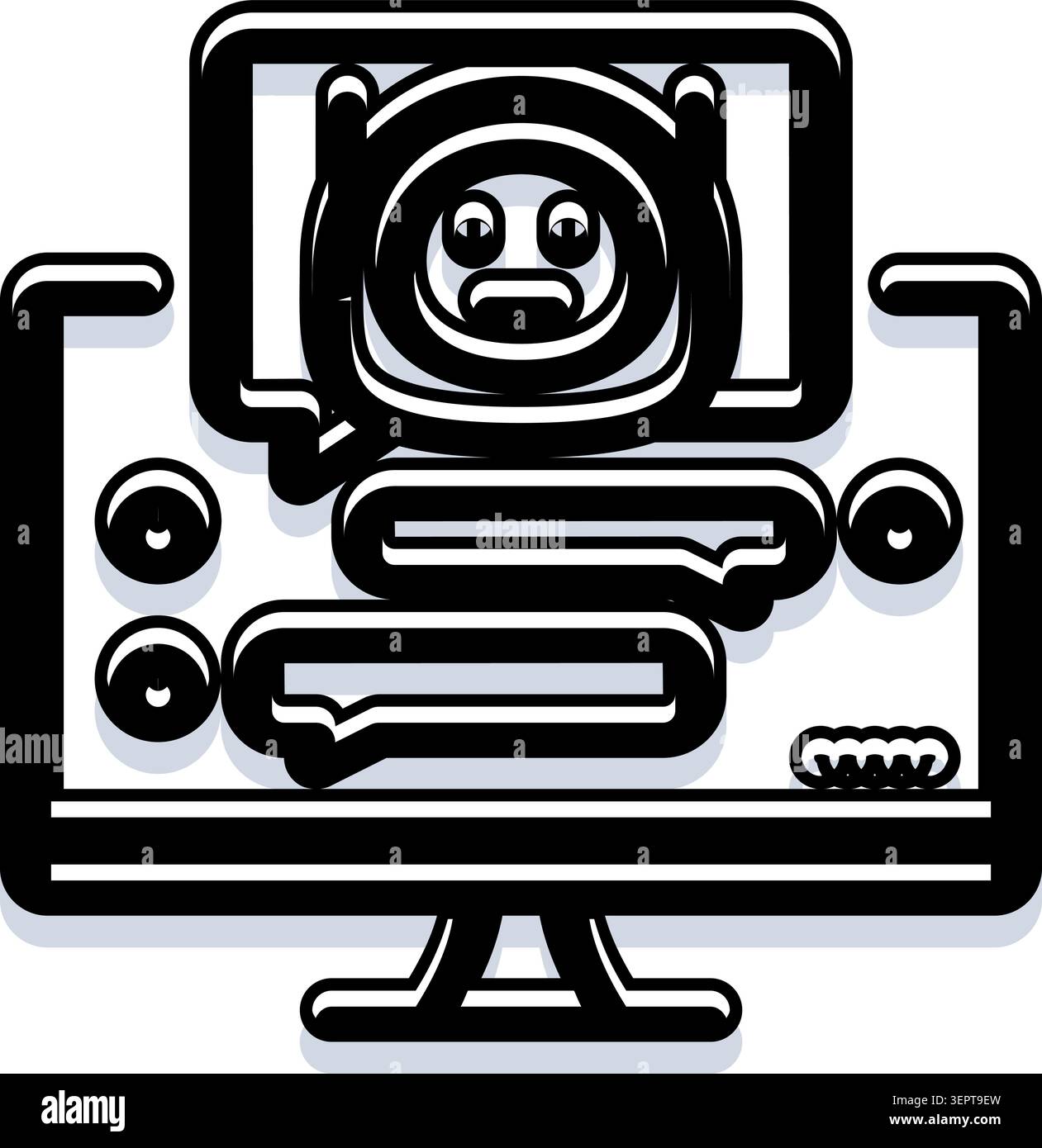 Chatbot d’intelligence artificielle interagissant sur un écran d’ordinateur avec des bulles de message, représentant la communication numérique, l’assistance ai et les convers Illustration de Vecteur