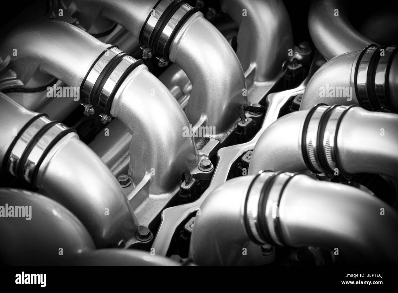 Résumé d'un moteur de voiture classique lors d'un salon automobile Banque D'Images