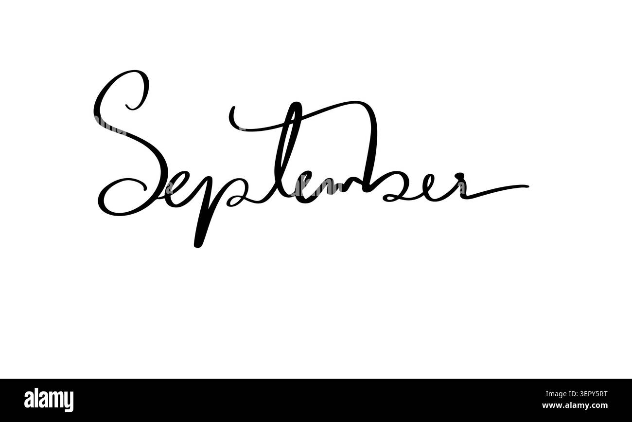 Septembre mois texte police calligraphie lettre manuscrite script couleur noire icône objet septembre mois calendrier organisateur sensibilisation busin Banque D'Images