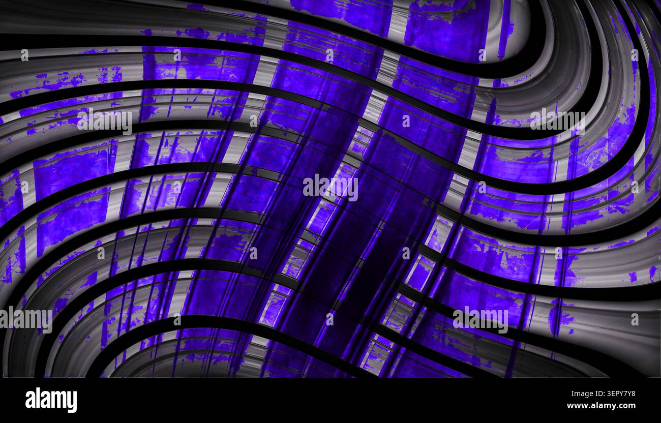 Fond violet noir abstrait courbe à motif écossais Glitch texture Banque D'Images