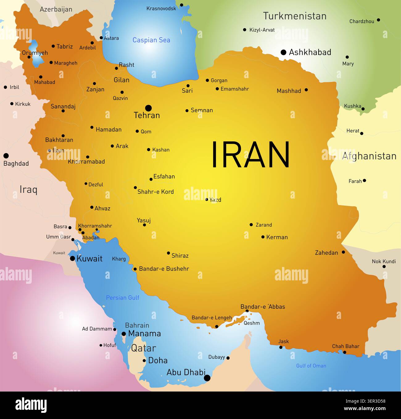 Vecteur carte détaillée du pays Iran Banque D'Images