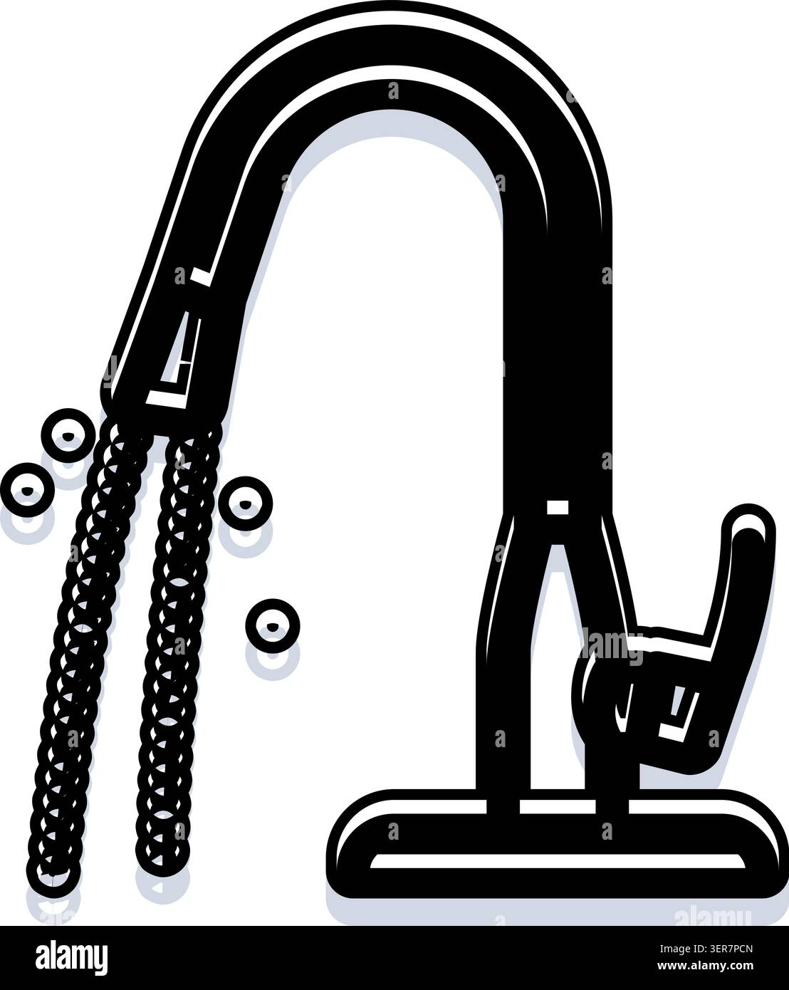 Icône de contour noir montrant un robinet de cuisine ou de salle de bain avec de l'eau qui coule, formant une main donnant le geste de roche et rouleau, symbolisant l'hygiène et m Illustration de Vecteur