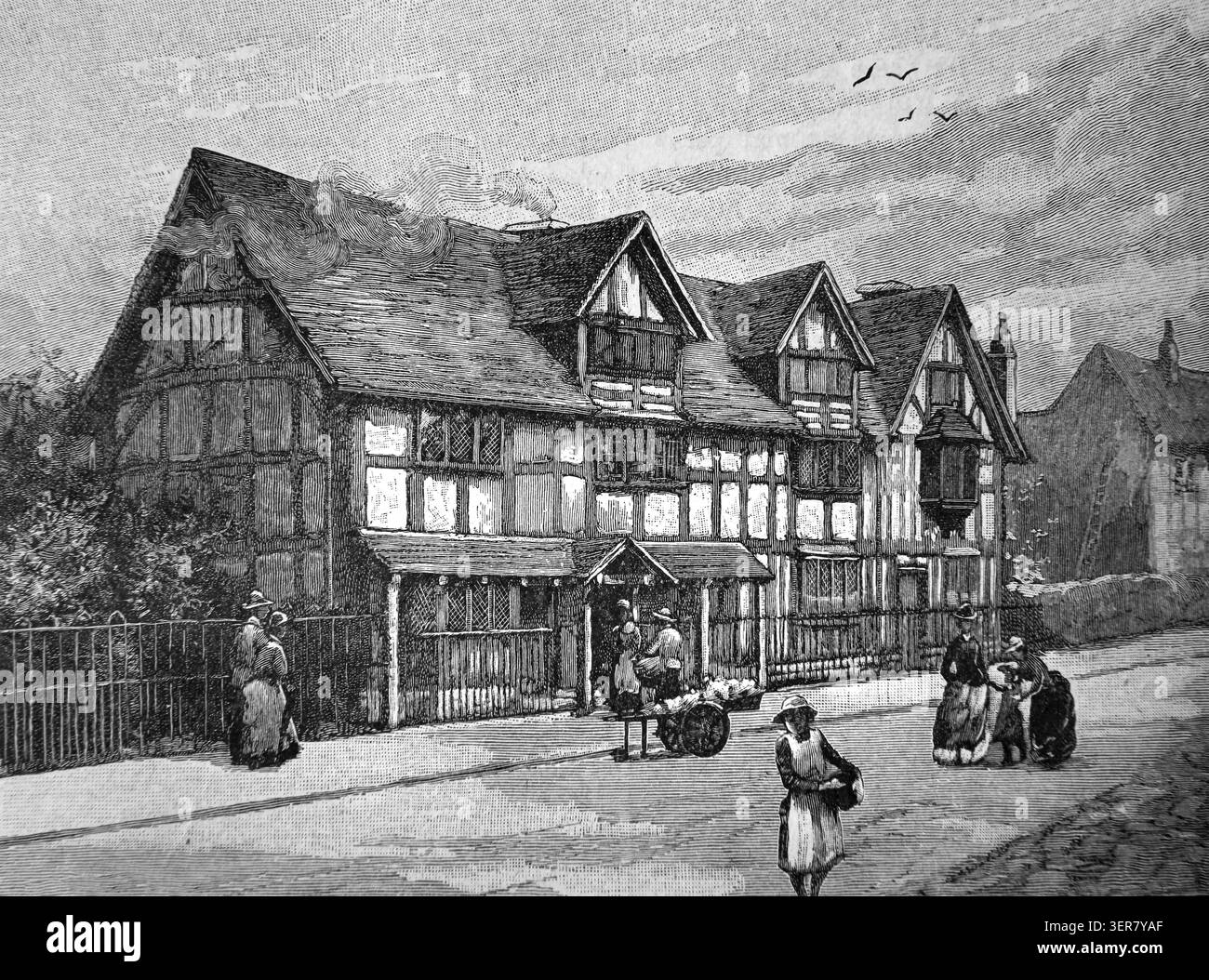 La naissance de William Shakespeare à Stratford-upon-Avon par C.H.Wilkinson d'un livre d'histoire du 19e siècle Cassell's History of England Édition spéciale Banque D'Images