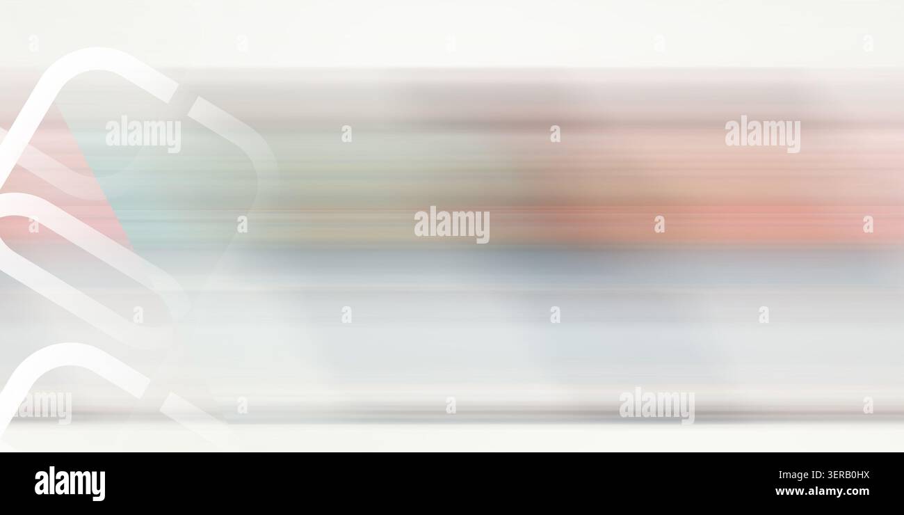 Un arrière-plan abstrait dynamique avec un flou de mouvement horizontal dans des tons pastel doux, superposé avec des formes géométriques nettes et blanches sur la sid gauche Banque D'Images
