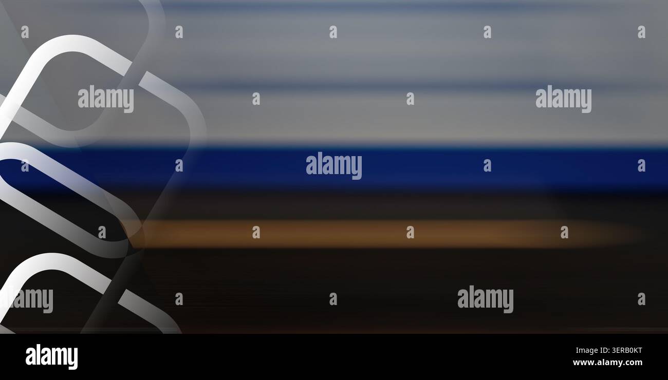 Fond abstrait avec un effet de flou de mouvement dans les tons bleus, gris et marron, superposé avec une série de carrés arrondis blancs semi-transparents fr Banque D'Images