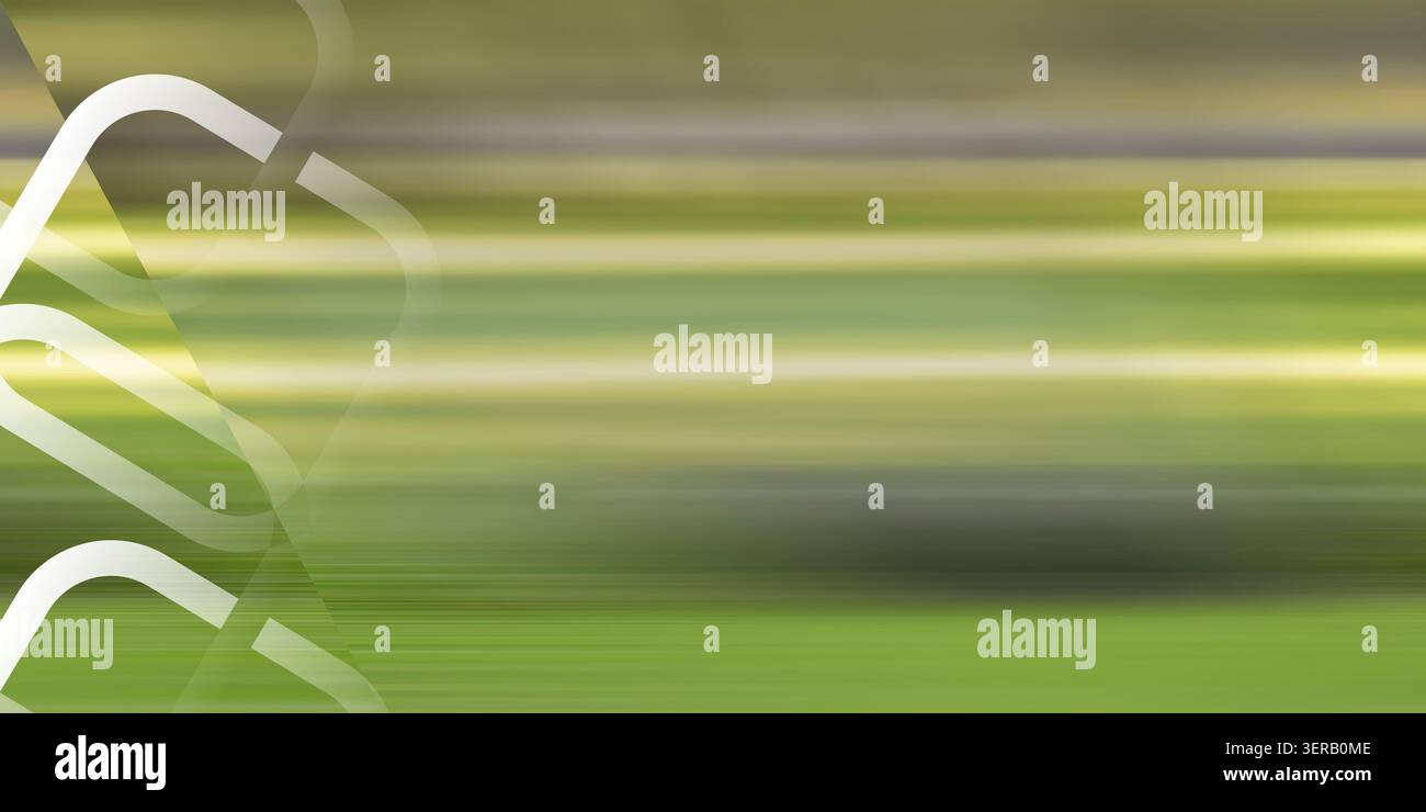 Un fond abstrait avec un effet de flou de mouvement vert doux combiné à des cadres carrés géométriques blancs élégants et superposés sur le côté gauche. Banque D'Images