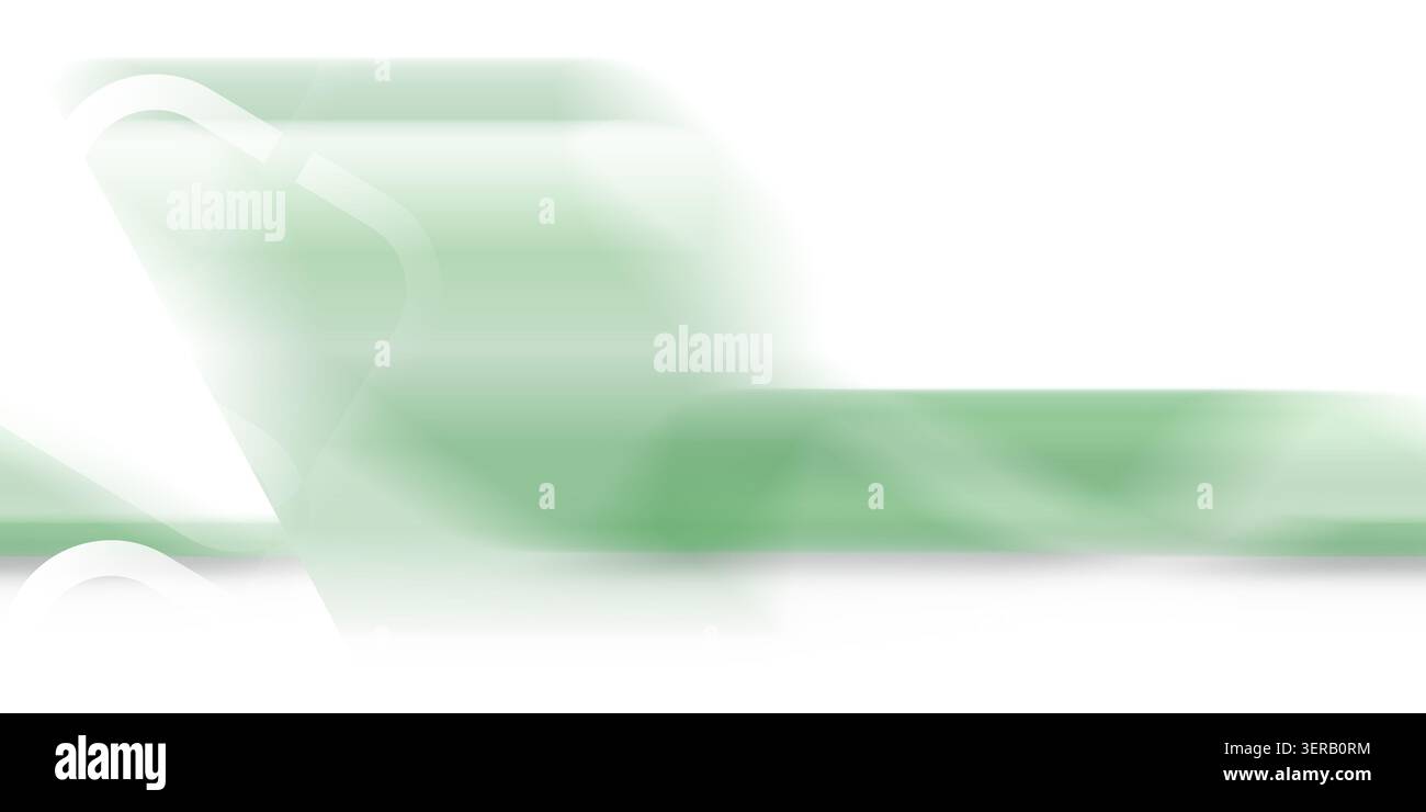 Fond abstrait avec flou de mouvement horizontal doux dans les tons de vert et de blanc, superposé avec des formes carrées arrondies blanches semi-transparentes. Banque D'Images