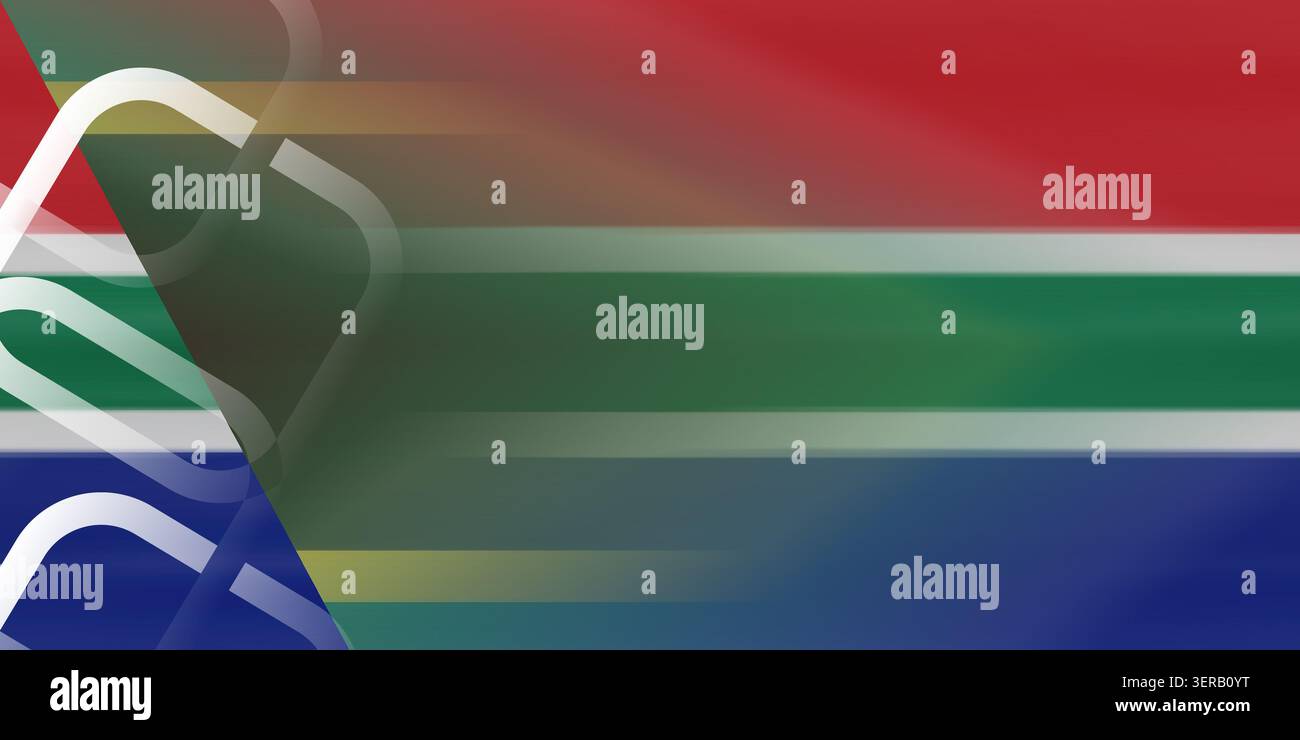 Le drapeau national de l'Afrique du Sud s'est mélangé avec un design abstrait moderne avec des formes carrées arrondies blanches sur la gauche, symbolisant l'unité et le progr Banque D'Images
