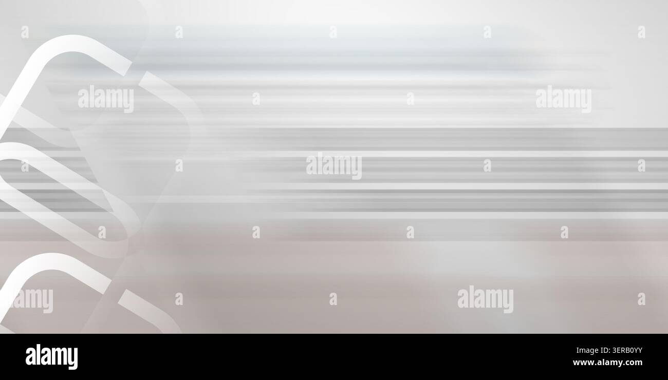 Arrière-plan abstrait avec des lignes de flou de mouvement horizontal dans des tons gris et blancs doux avec des cadres carrés géométriques blancs se chevauchant sur la dsi gauche Banque D'Images
