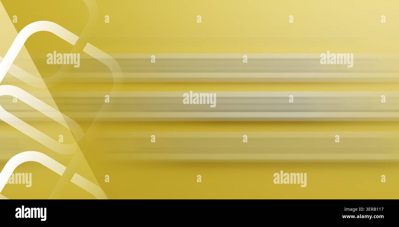 Un fond abstrait vibrant dans des tons de jaune, avec des stries lumineuses horizontales et des effets de flou de mouvement, décoré avec geomet blanc superposé Banque D'Images
