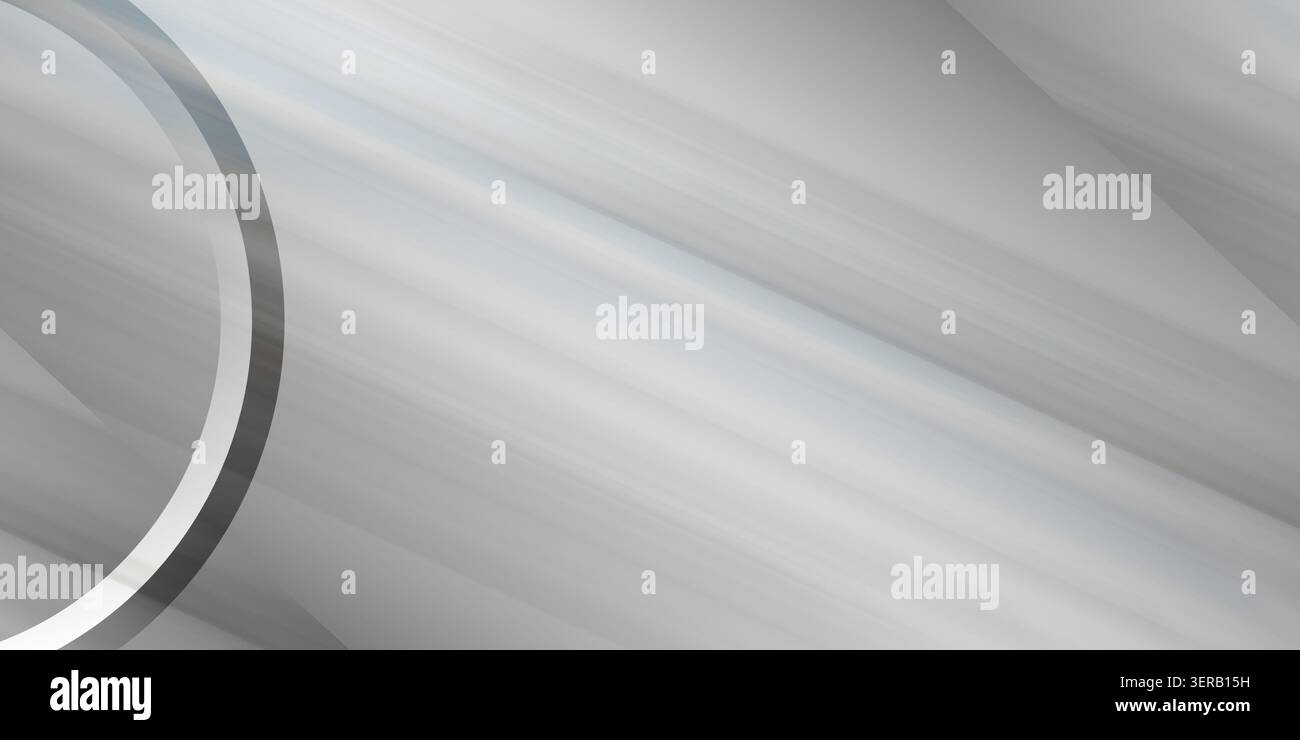 Un arrière-plan élégant aux tons métallisés avec des lignes de flou de mouvement en diagonale douces dans des tons de gris et de blanc, avec un design en arc de cercle proéminent. Banque D'Images