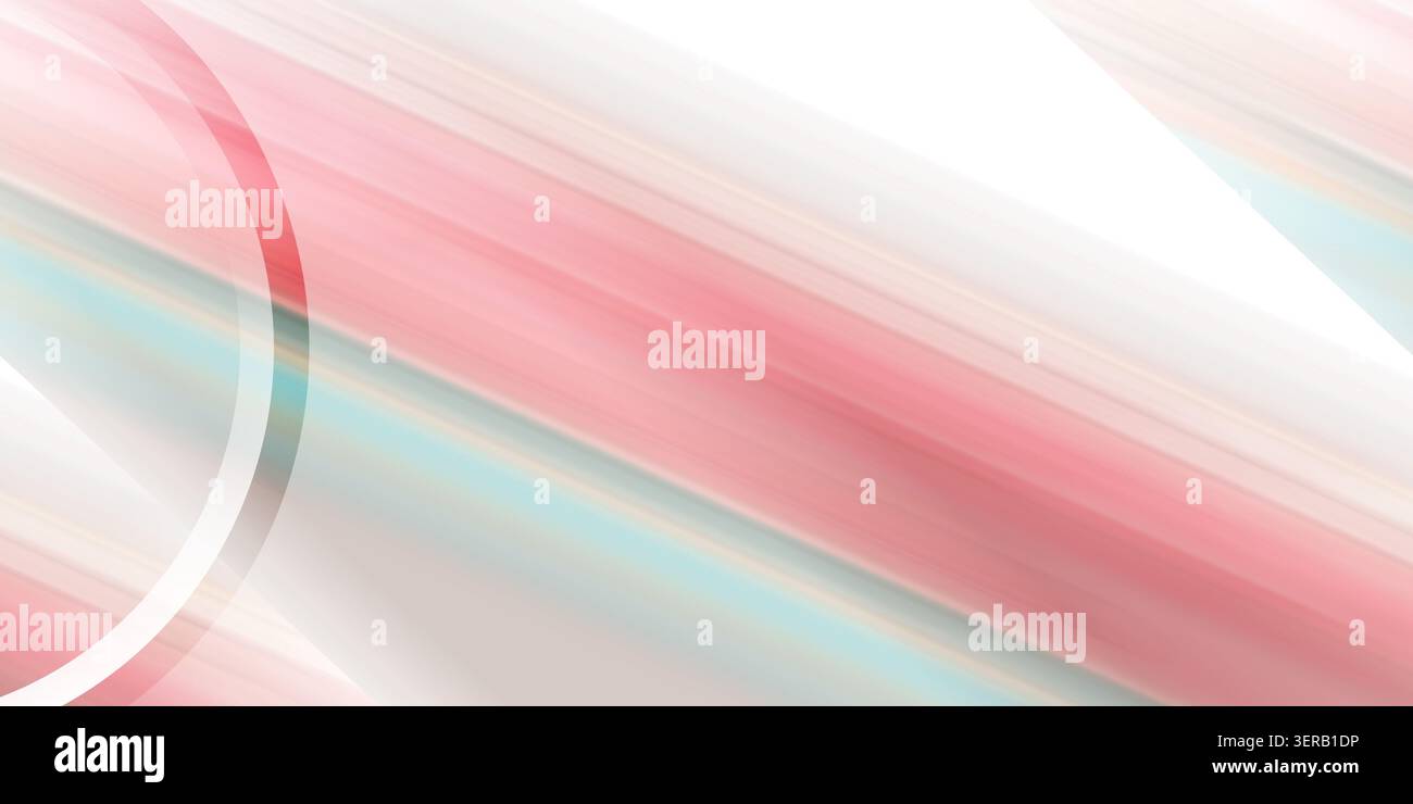 Un fond numérique abstrait avec des lignes de flou de mouvement en diagonale douces dans les tons de rose, blanc et bleu sarcelle subtil, accentué par un éléme graphique incurvé Banque D'Images