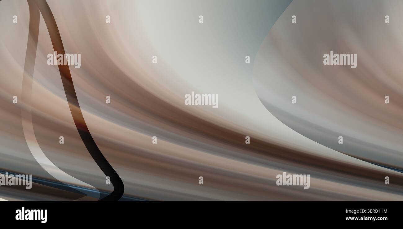 Un élégant fond abstrait avec des lignes courbes fluides et fluides et des dégradés doux dans les tons de beige, gris et blanc, créant un sentiment de moti Banque D'Images