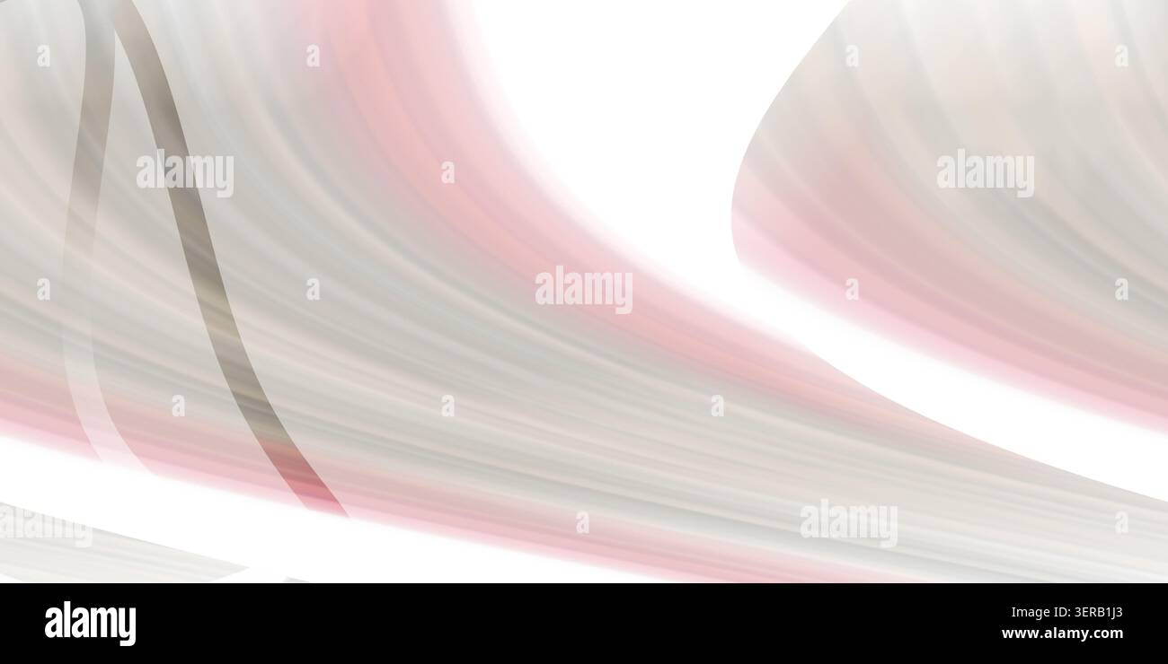 Un fond abstrait avec des vagues douces roses et blanches, créant une sensation de mouvement et de profondeur avec une esthétique moderne et minimaliste. Banque D'Images