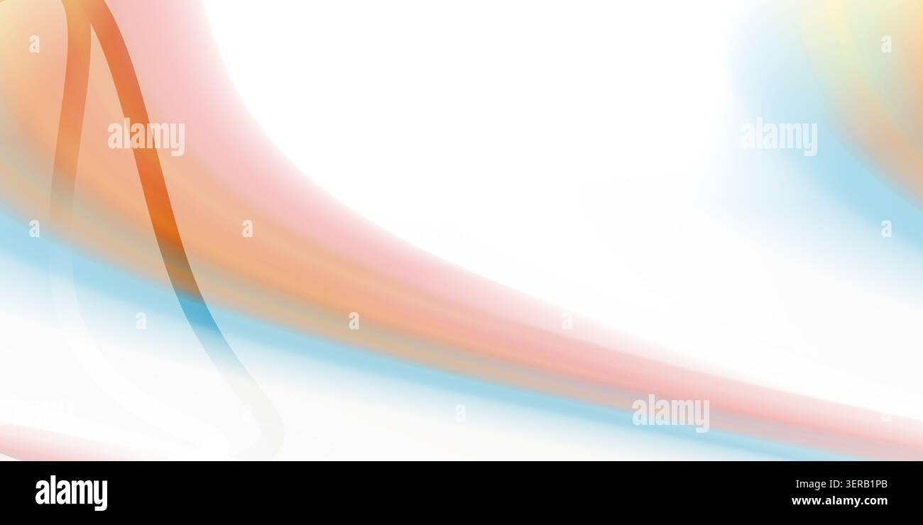 Un fond abstrait avec des vagues lisses et fluides avec un dégradé doux de teintes orange, rose et bleu, isolé sur fond blanc. Banque D'Images