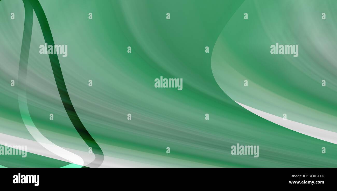 Un fond abstrait avec des lignes courbes fluides et fluides et des dégradés doux dans différentes nuances de vert et de blanc, créant un look rafraîchissant. Banque D'Images