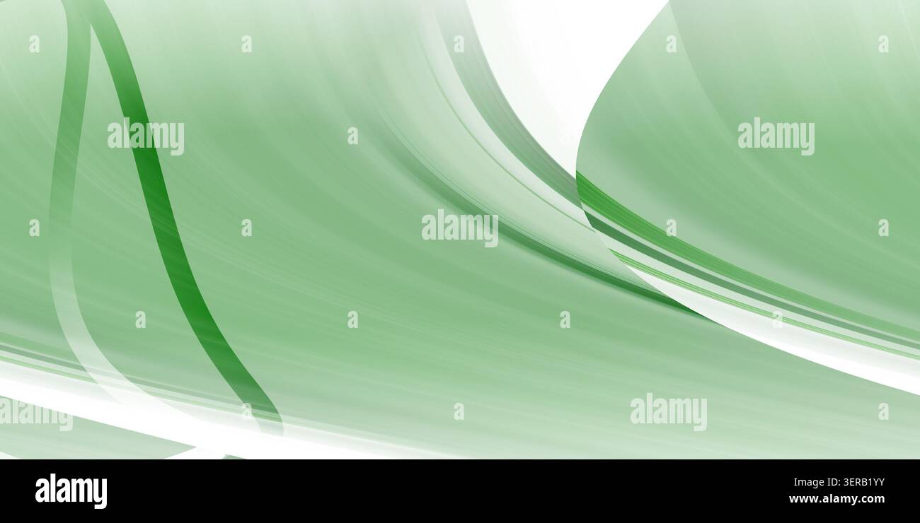 Une œuvre d'art numérique abstraite présentant des courbes ondulées fluides avec une palette rafraîchissante de dégradés verts et blancs doux. Banque D'Images