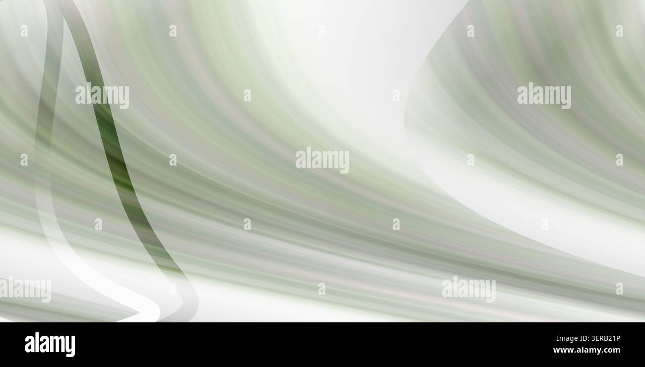 Un fond abstrait doux et élégant avec des vagues vertes et blanches courbes fluides, créant un sentiment de calme mouvement et de lumière et de profondeur aérée. Banque D'Images