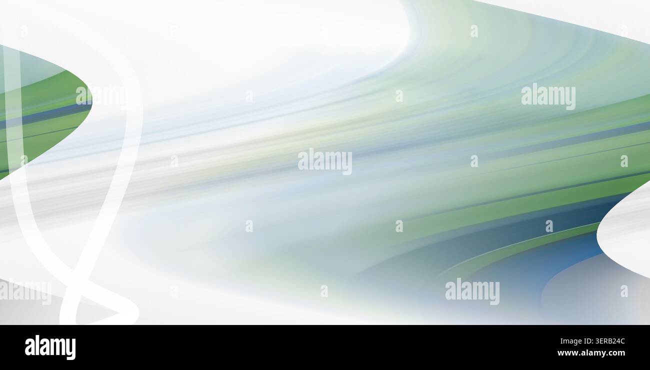 Un fond numérique abstrait avec des lignes courbes fluides et fluides avec de doux dégradés de vert, bleu et blanc, créant une sensation de mouvement et CA Banque D'Images