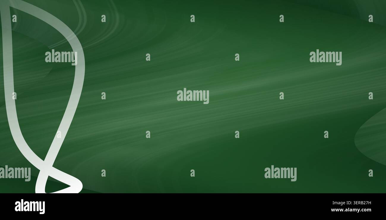 Un fond abstrait vert foncé avec des motifs de vagues subtils et fluides et une ligne courbe blanche distincte sur le côté gauche. Banque D'Images