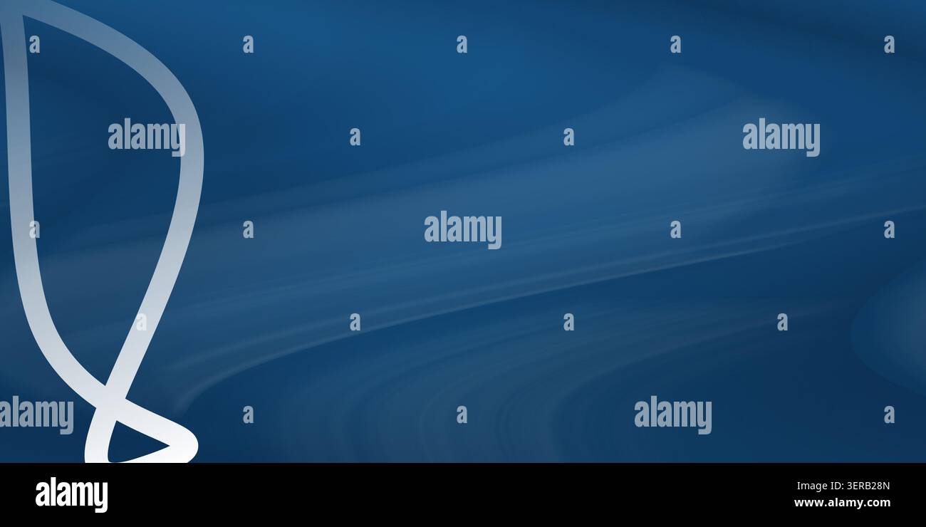 Arrière-plan abstrait avec des motifs de vagues doux et fluides et des dégradés bleu profond avec un élément graphique incurvé blanc subtil sur la gauche. Banque D'Images