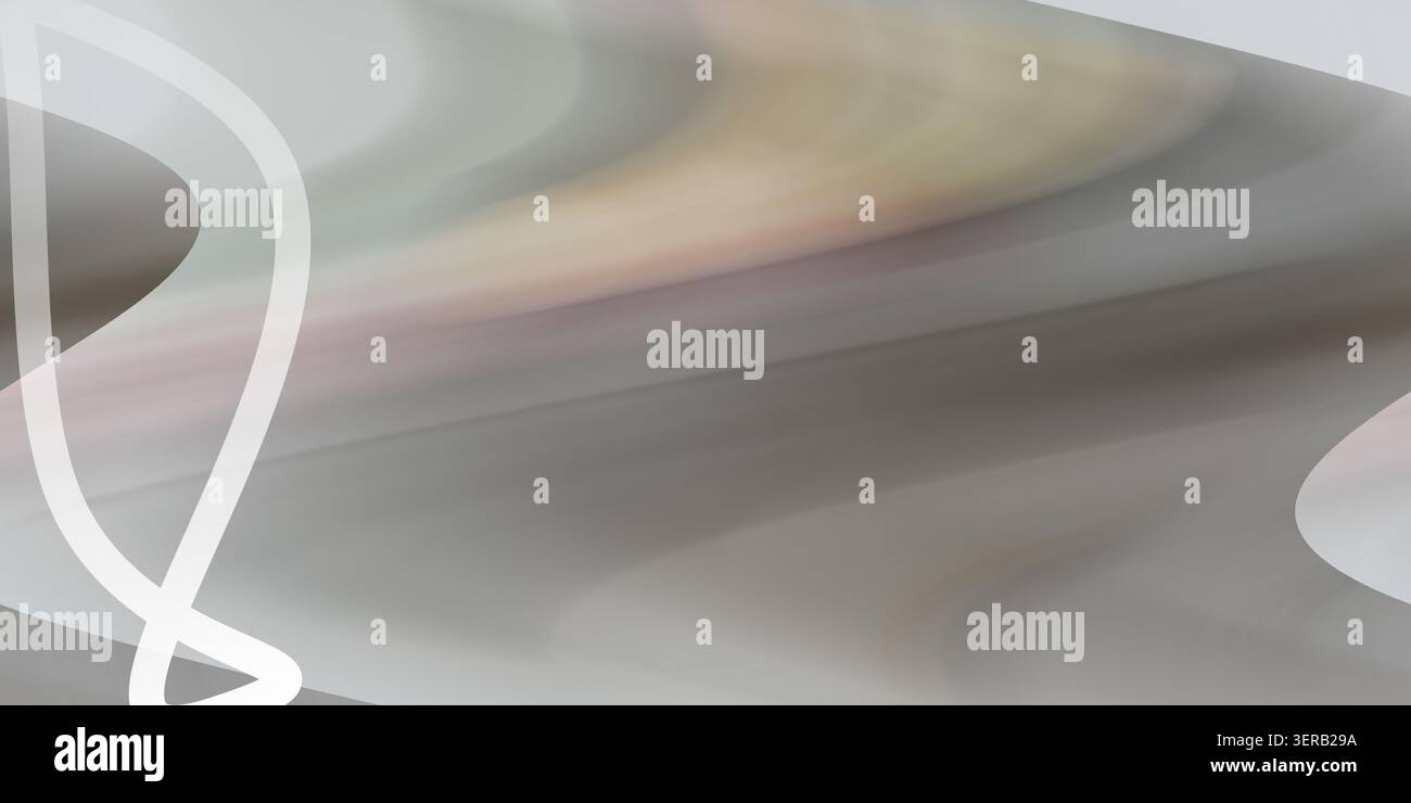 Un fond abstrait minimaliste avec de subtils dégradés de gris et des lignes blanches courbes et douces, créant une sensation de mouvement épurée et sophistiquée. Banque D'Images
