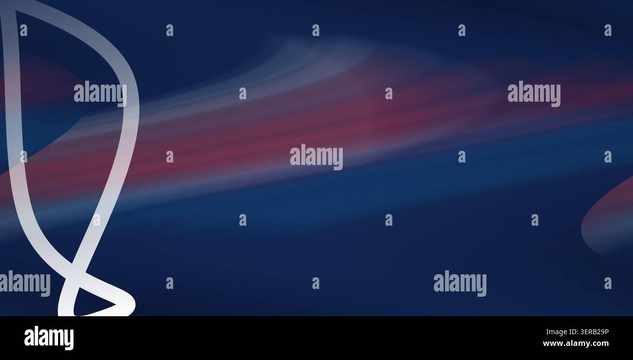 Une œuvre d'art numérique abstraite aux tons bleus profonds, avec des stries lumineuses et douces et un élément graphique incurvé blanc pour un look moderne. Banque D'Images