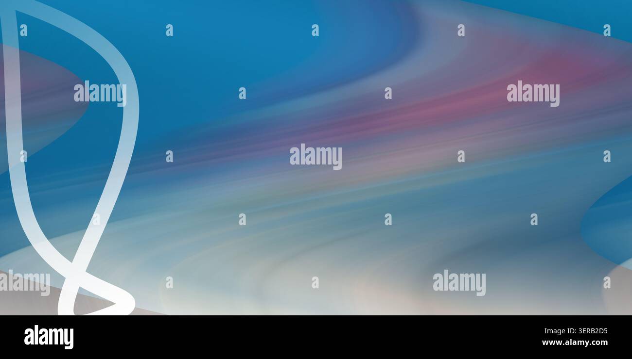 Un fond abstrait dynamique avec des dégradés bleus fluides et des lignes blanches douces et courbes créant une sensation de mouvement et une élégance fluide. Banque D'Images