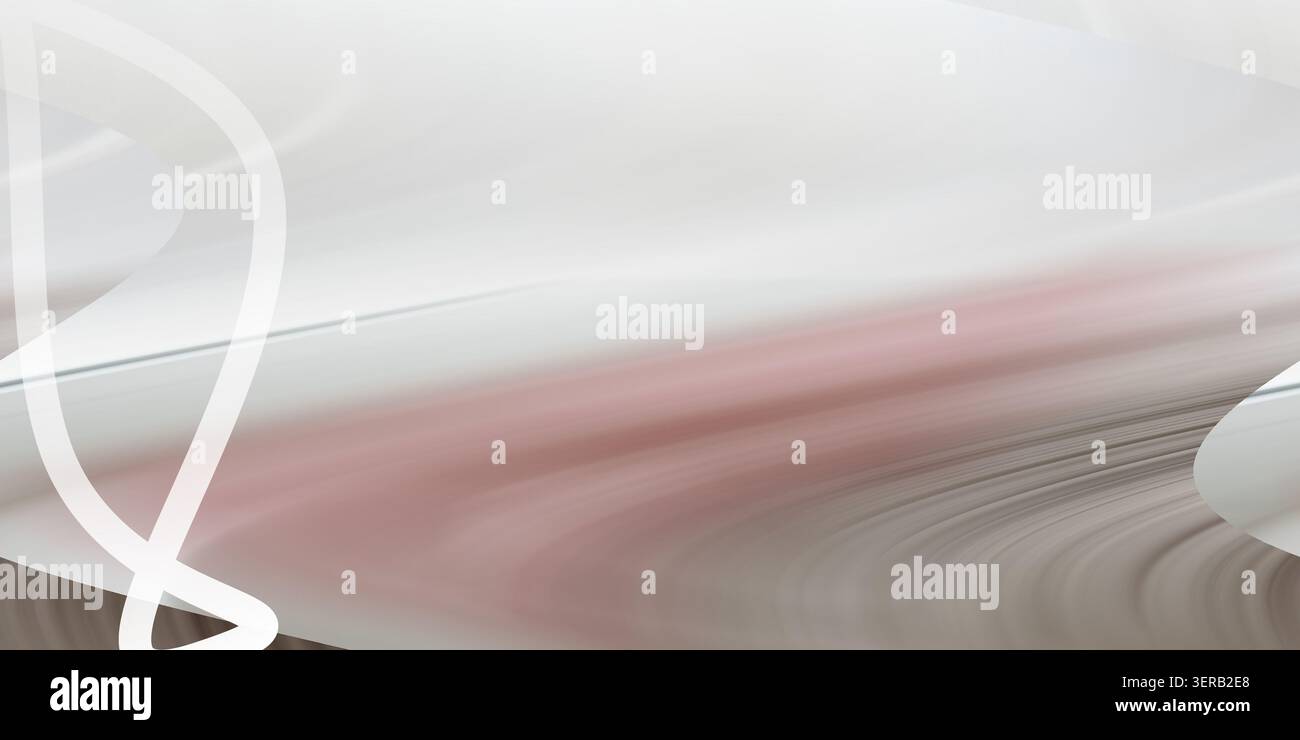 Un fond abstrait minimaliste mettant en valeur des vagues douces et profondes de rose et de gris discret, avec un élément de ligne graphique blanc sur le côté gauche. Banque D'Images