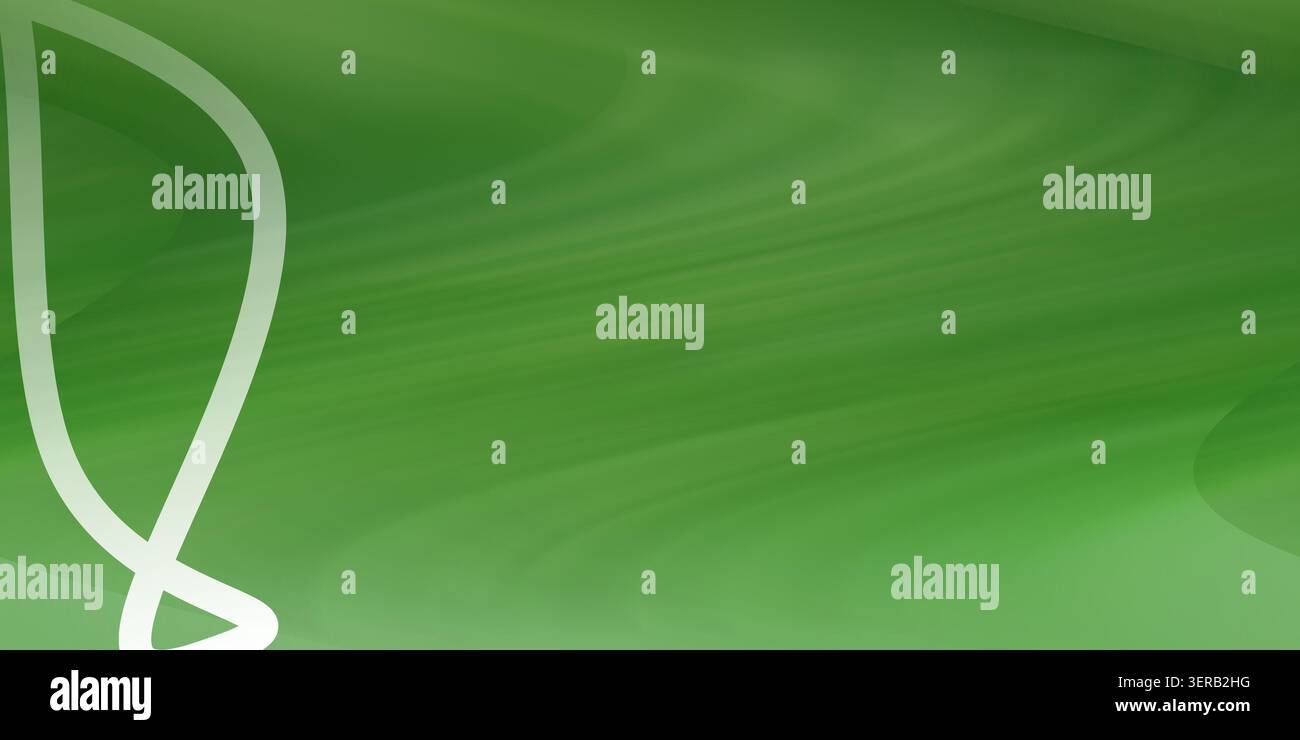 Un fond abstrait avec des vagues fluides et fluides dans des tons verts vifs avec un élément graphique linéaire blanc subtil sur le côté gauche. Banque D'Images